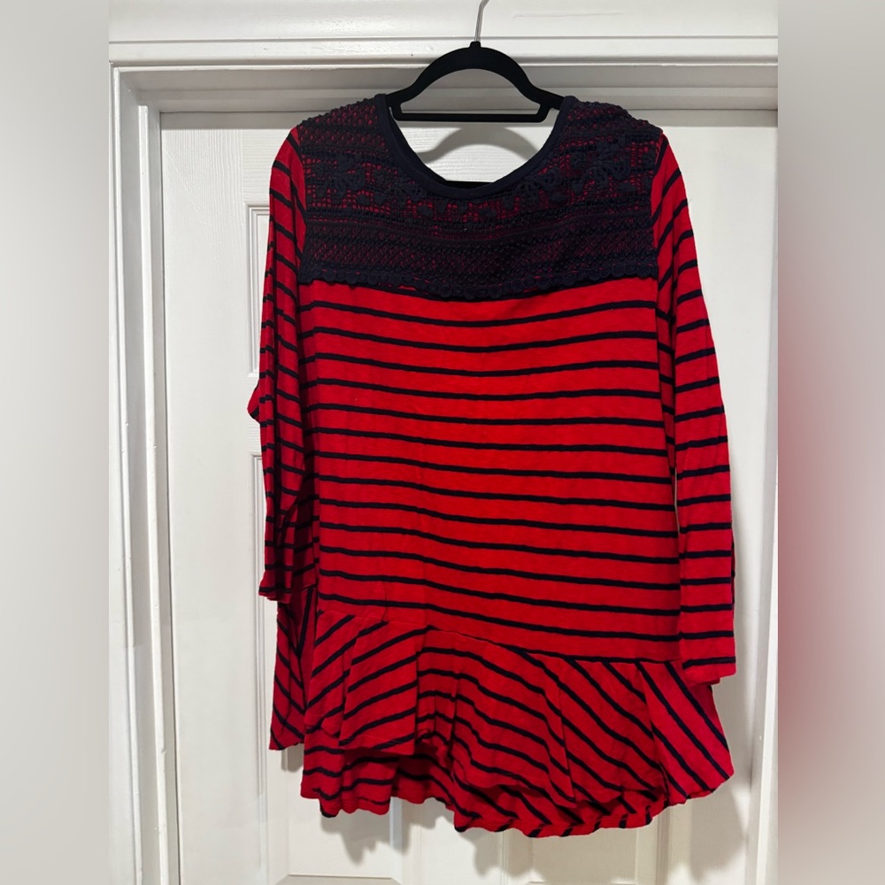 Crown & Ivy Red and Navy Striped Women's Top